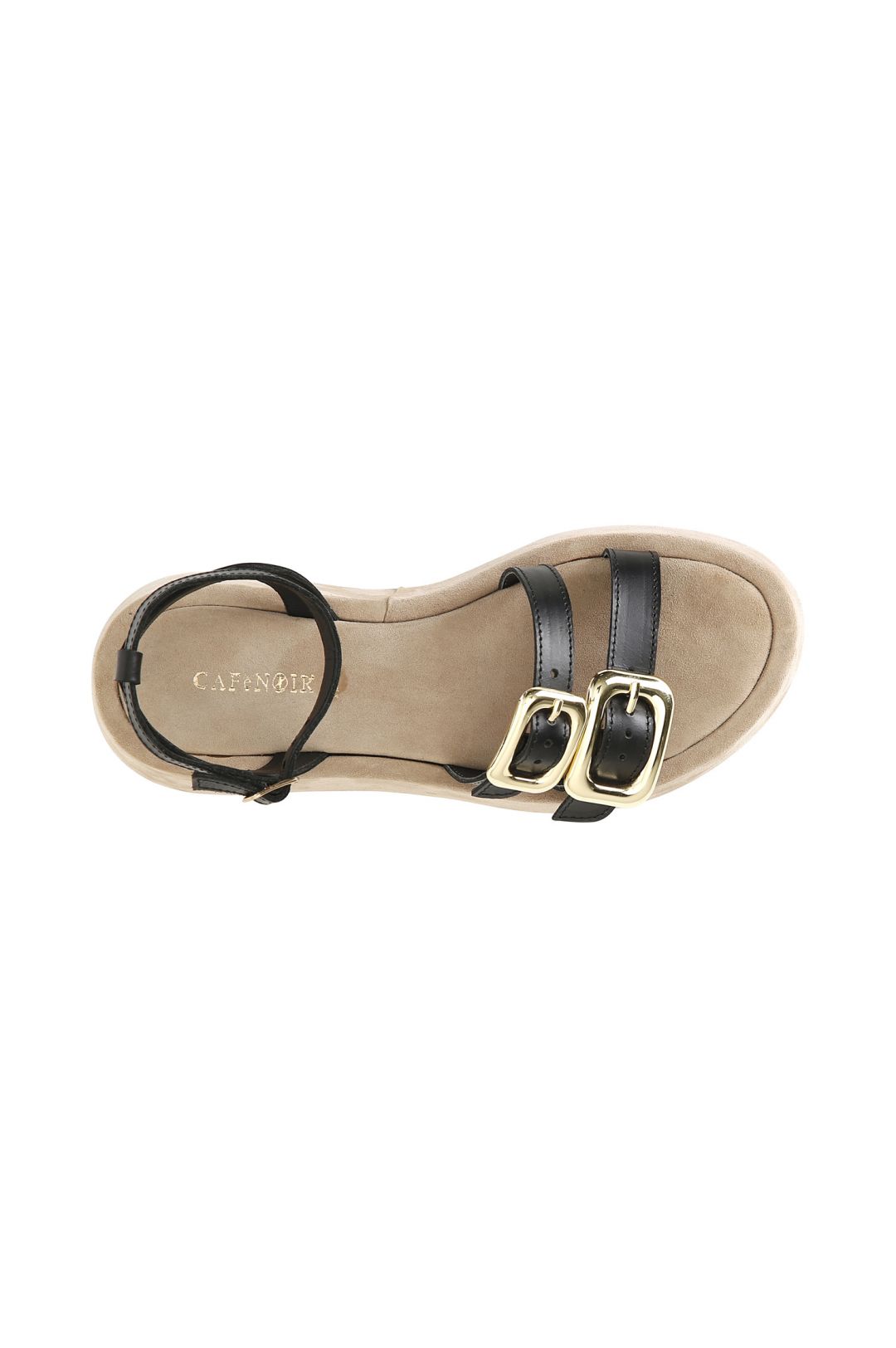 Sandales compensées double bande avec boucle et bride cheville