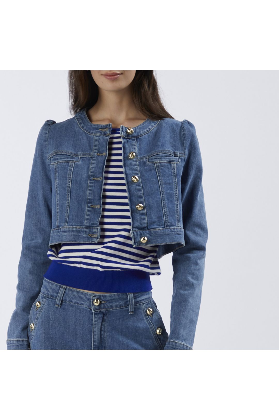 Veste En Jean Femme Bleue Retrofete - Taille XS Rembourrée épaules - Occasion Bon état