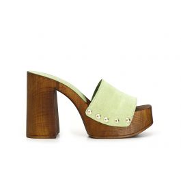 sabots avec talon haut et bande en croûte de cuir green grass