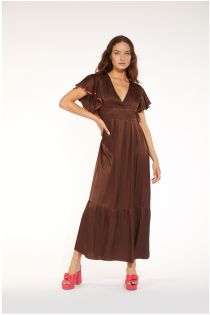 robe longue en satin de viscose avec manches larges CafèNoir