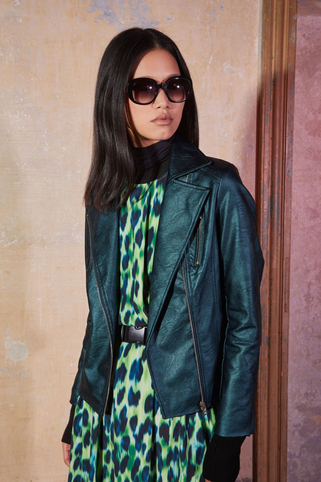 blouson de motard en similicuir lamé avec doublure imprimée