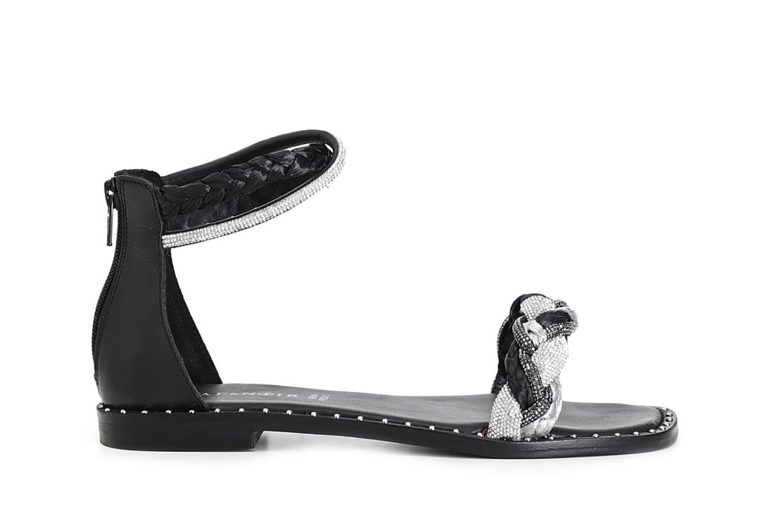 sandales fermées derrière avec fermeture éclair avec strass et raphia