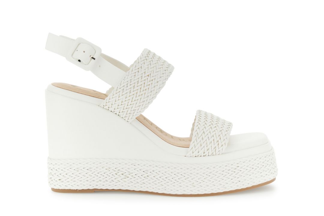 sandales à deux brides compensées en similicuir tressé effet cuir. white