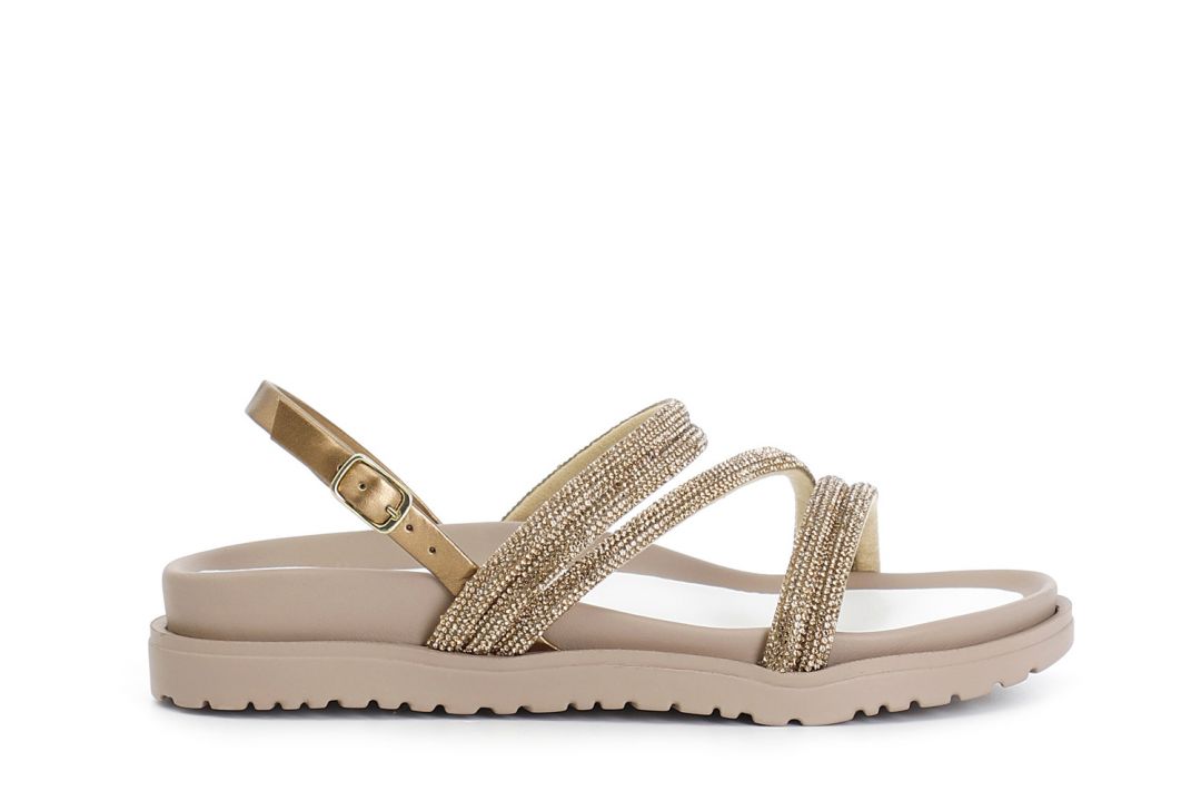 sandales à bandes avec strass light gold