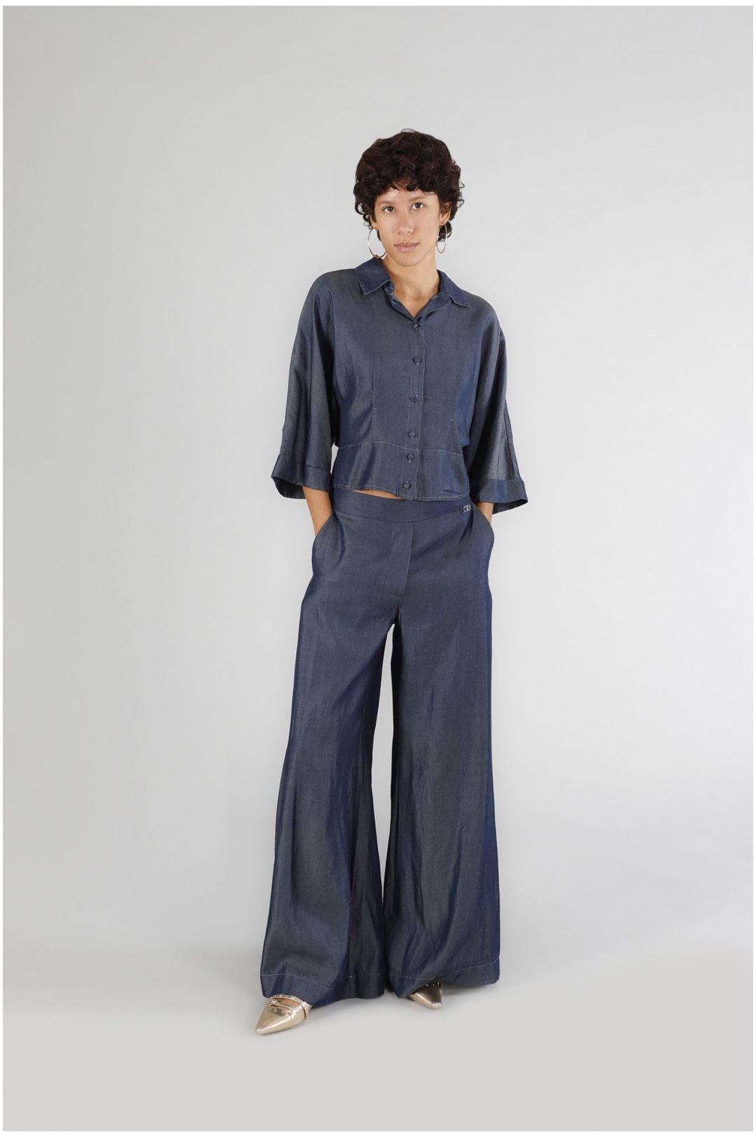 blouse à manches kimono en jean tencel indaco